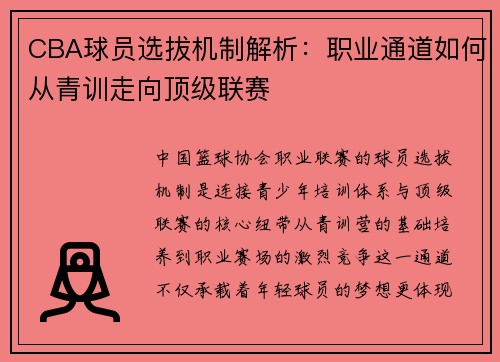 CBA球员选拔机制解析：职业通道如何从青训走向顶级联赛