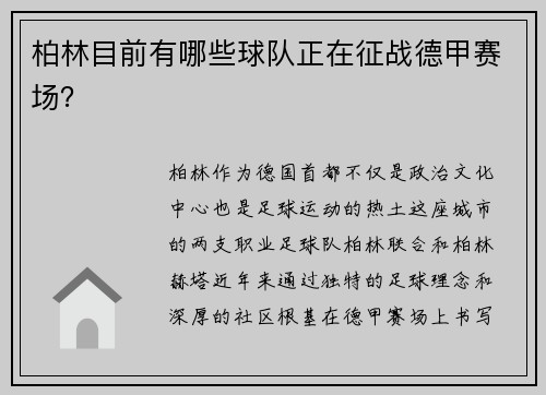 柏林目前有哪些球队正在征战德甲赛场？